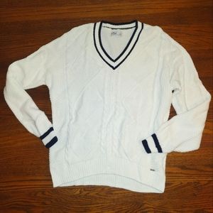 Hollister Cable Knit Sweater Ivory with Navy Blue Women Small